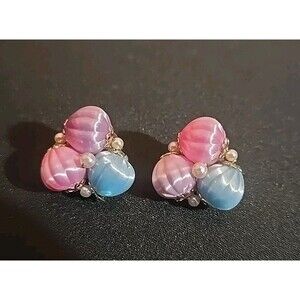 Vintage Beaded Clip Earrings Marked Japan